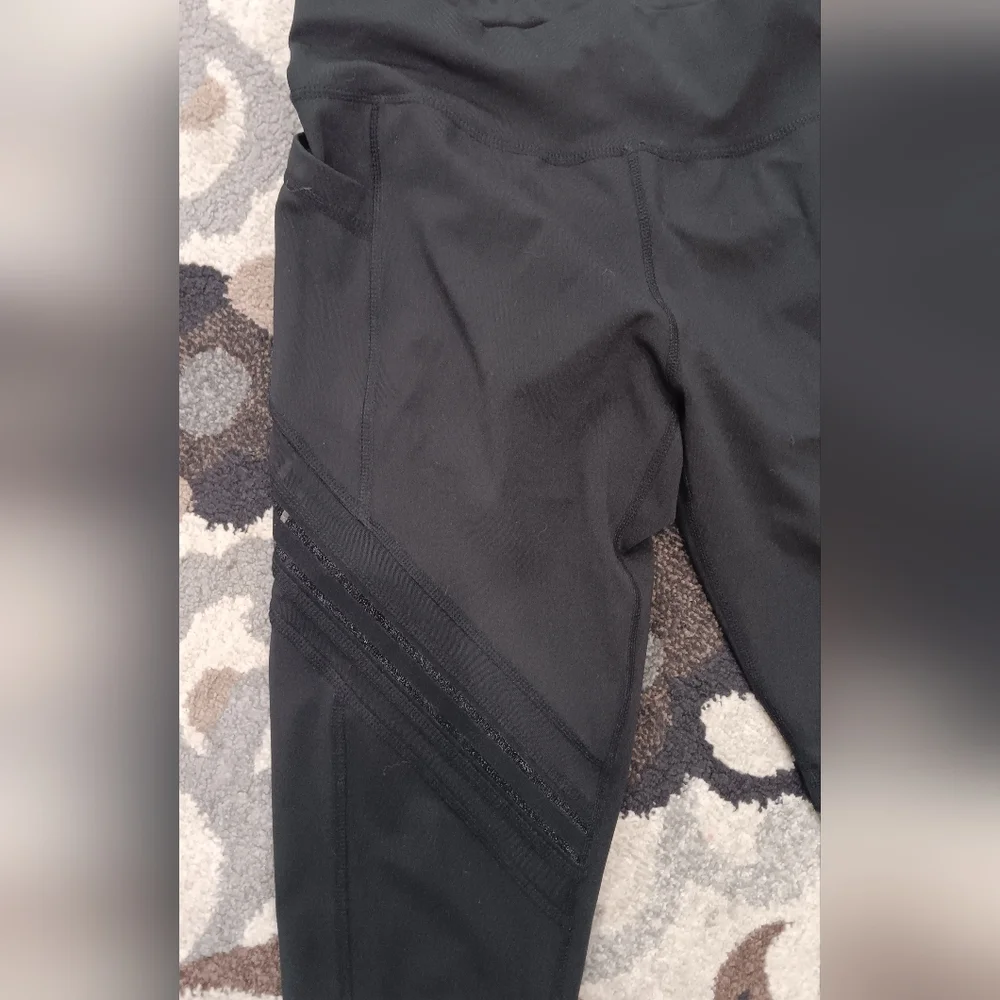 Rag Yoga Pants Black Leggings Women's Large Pockets Ankle Mesh Active Wear - Picture 5 of 8